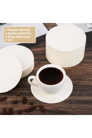 Xurunkeji 200 Adet Kalınlaştırılmış Kağıt Bardak Altlıkları, 4 İnç Tek Kullanımlık Yuvarlak Beyaz Karton Bardak Altlıkları Düğünler Catering Barlar Dıy El Sanatları İçin Beyaz