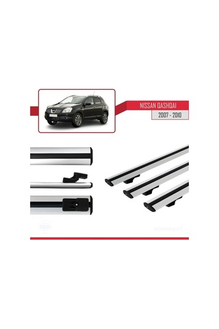 Nissan Qashqai 2007-2010 Arası İle Uyumlu Basic Model Ara Atkı Tavan Barı Gri 3 Adet