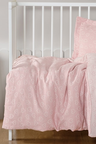 Bebek Müslin %100 Pamuk Jakarlı Nevresim Takımı - Heart Pembe Pembe