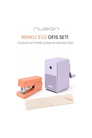 Nusign Kalemtraş &zımba & Makas Kırtasiye Seti Çok Renkli
