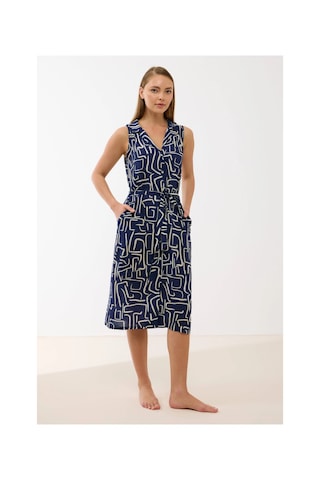Moda Dua Kadın Pijama Takımı Anıl 11799 Kadın Sıfır Kol Önü Düğmel Desenlii Elbise lacivert