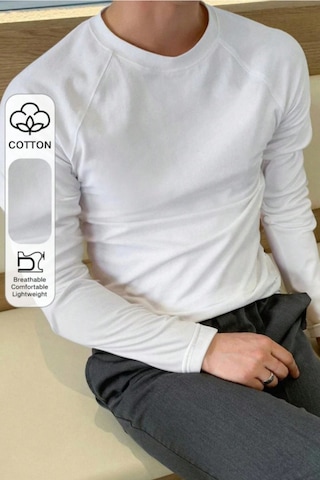 Tarz Cool Erkek Slim Fit Uzun Kollu Bisiklet Yaka Likralı Pamuk Tişört Beyaz