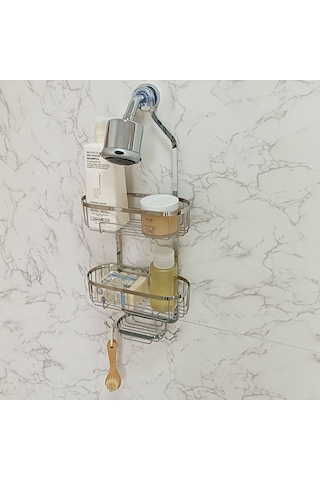 Moveevo Duvar Delmeyen Demir Banyo Rafı, Şekilli V-şekilli Ayırılabilir, Duş Başlığı Asma Tabanı, Siyah Modern Banyo Depolama Aleti Diğer