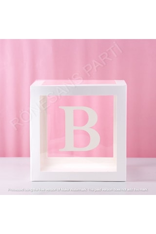 Star Beyaz Şeffaf Balon Kutusu B Harfli 25x25 Cm Beyaz B