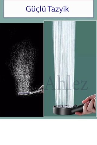 Ahlez Maxima 5 Fonksiyonlu Duş Başlığı + Siyah Duş Hortumu Takımı Siyah