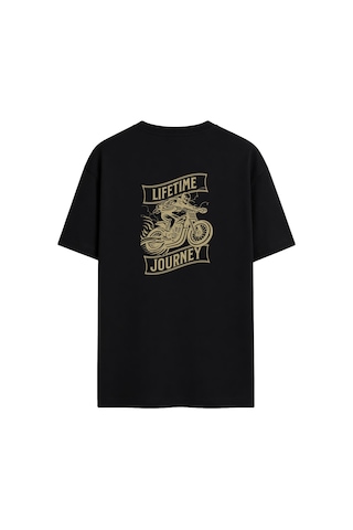 Black Nova Oversize Baskılı Unisex %100 Pamuk T-shirt Lifetime Journey Siyah