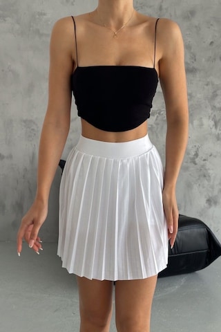 Tarz Cool Yüksek Bel Pileli Mini Etek Kadın Tenniscore Şık Günlük Etek Beyaz