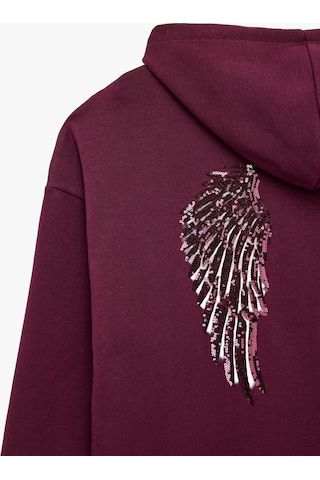 Koton Pullu Payetli Dansçı Sweatshirt Melek Kanat Detaylı Kapüşonlu Rahat Kalıp Fermuarlı Mürdüm 7wal10495ık Mor