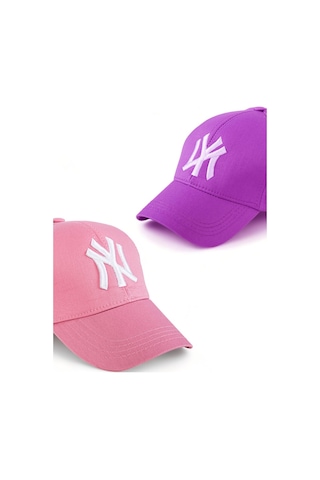 Unisex 2'li Set Pembe ve Lila Renk Ny New York Beyzbol Şapka - Unisex Pembe - Lila