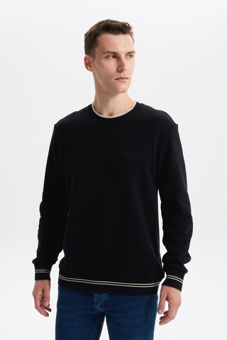 AR-MA Arma Erkek Regular Fit Örme Selanik Sweatshirt %65 Pamuk %35 Polyester, Karbon Fırçalı, Basic Bisiklet Yaka K30124698702 Siyah
