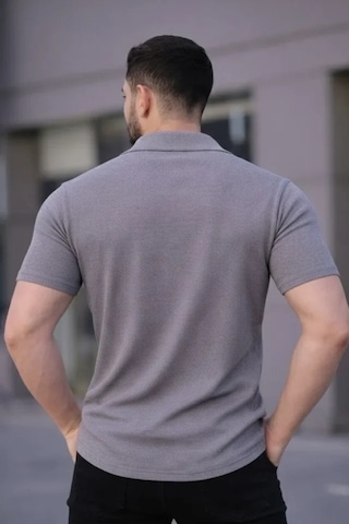 Vexor Erkek Waffle Kumaş Kısa Kollu Düğmeli Açık Yaka Regular Fit Gömlek - Gri