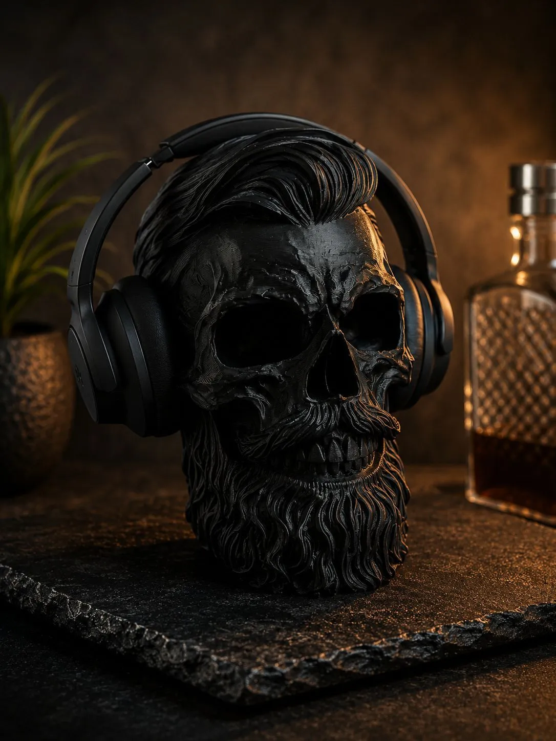 Sakallı Kuru Kafa Kulaklık Standı 3d Baskı Gamer Masaüstü Dekor