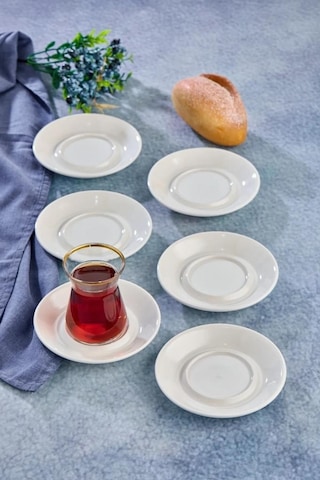 Cooker Özel Alaçatı Sade Desensiz Porselen Çay Tabak 6 Adet Ckr4153 Beyaz