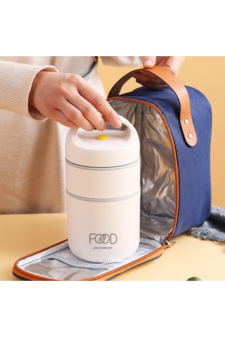 Paslanmaz Çelik El Öğle Yemeği Kutusu Öğrenciler Ve Ofis Çalışanları İçin Küçük Taşınabilir Termal Öğle Yemeği Kutusu Creamy-white, Double Layer