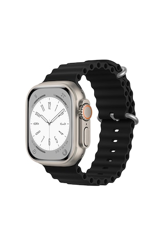 Forzacase Apple Uyumlu Watch 10 Series 46mm İle Oluklu Ocean Silikon Kordon Kayış - Fc007 Siyah