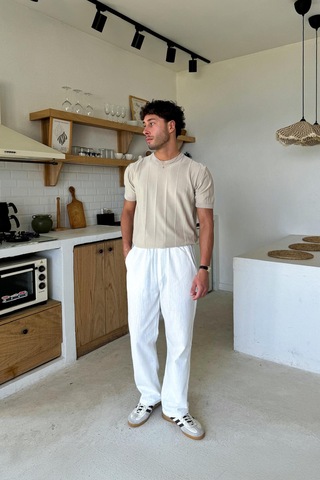 Flaw Bel Lastikli Regular Pantolon Ekru Ekru