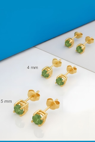 Zümrüt Zirkon Taşlı Üçlü Gümüş Küpe Set Altın Rengi Gümüş