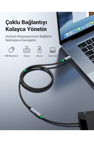 Ugreen Usb-c Erkek - Usb-c Dişi Gen-2 Örgülü Uzatma Kablosu 1 M, Uzay Grisi, 30205