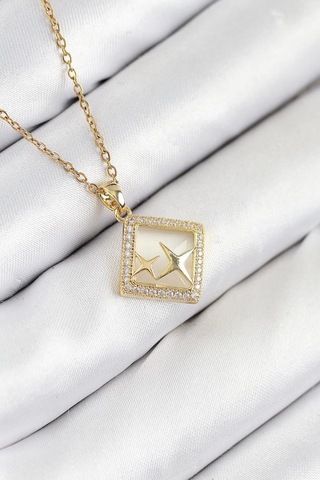 316l Çelik Zirkon Taşlı Yıldız Model Gold Renk Kadın Kolye - Tj-bko10540