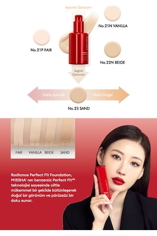 Missha Radiance Perfect Fit Fondöten SPF30+ 48 Saat Kalıcı Saten Fondöten No.23 Sand 35 ML