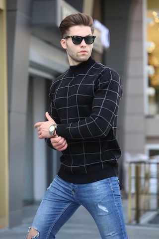 Madmext Siyah Ekose Desenli Triko Kazak 5796 Siyah