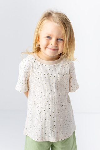 Erkek Çocuk Puantiye Desenli Cep Detaylı T-shirt Ekru