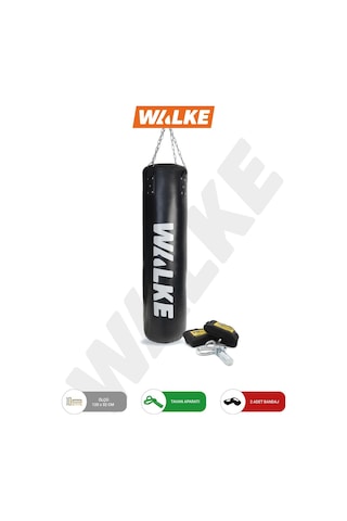 Walke 120x32 Cm Geniş Kum Torbası Boks Bandajı Dolu Tavan Apartı Hediyeli Üründür Siyah