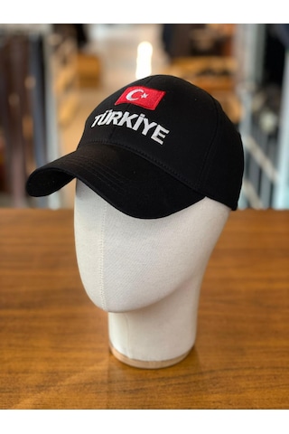 Türkiye Bayrak Nakışlı Pamuklu Unisex Cap Şapka Siyah