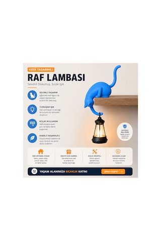 Modern & Şık - Minimalist Kedi Tasarımlı Dekoratif Raf Lambası Gece Lambası Açık 95794973