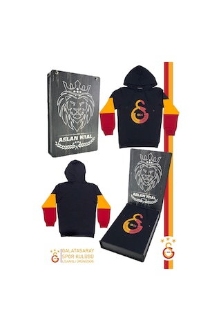 Galatasaray Orijinal Lisanslı Siyah Kapüşonlu Sweat Kutulu 091 Siyah