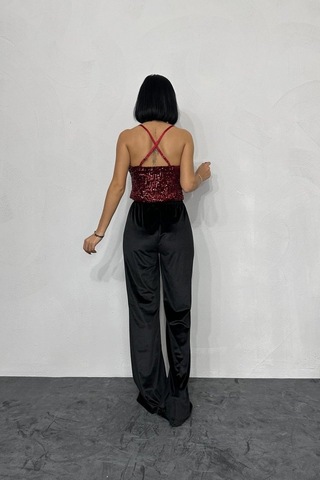 Ahes Shopping Bordo Askılı Degaje Bluz Bordo