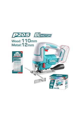 Total Set-12 Total Li-on Akülü Kömürsüz Dekupaj Testere Solo TJSLI1008 + Total P20S 2'li 2.0AH TFBLI2001 Akü ve Şarj Aleti Seti TFBCPK2212E