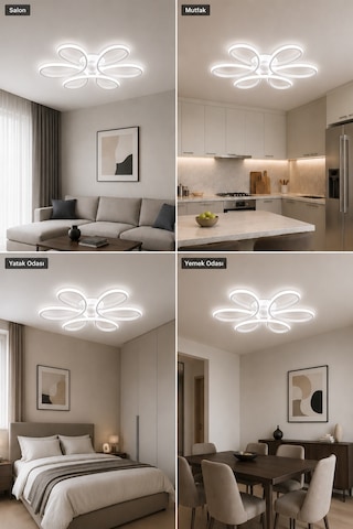 AvizeGO Niva Led Plafonyer Avize 3 Renk Kumandalı Beyaz