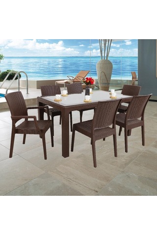 Depootoptan Mandella Elit Rattan 90 x 150 CM 2 Elit Koltuk 4 Elit Sandalye Camlı M (397462694)