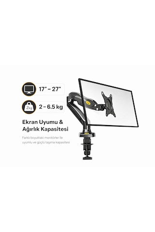 Kenly Nb F80 Monitör Kolu 17-27 İnç Gazlı Amortisörlü 360 Döner Vesa Uyumlu Masaüstü Askı Aparatı