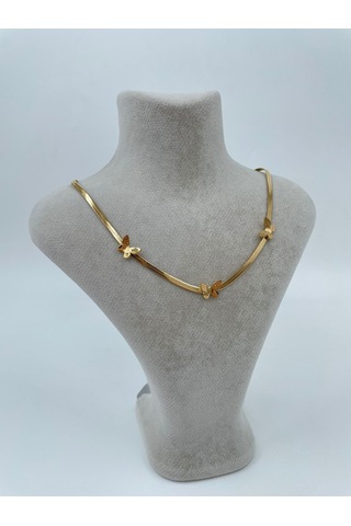 Xbaby Üç Kelebek Figürlü Çelik Hasır Gold Kolye Gold
