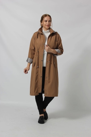 Uzun Astar Detaylı Bondit Trençkot Kahve Rengi Kahverengi