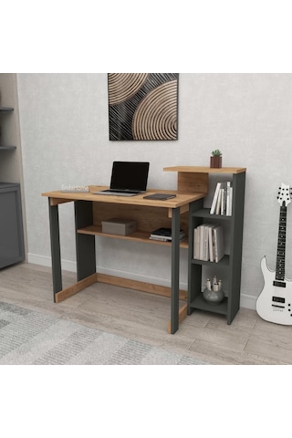 Reyo Home Enda Saye 5raflı Kitaplıklı Çalışma Masası Çam-antrasit Atlantik Çam - Antrasit