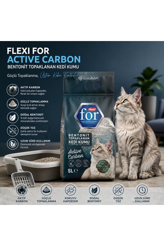 Aktif Karbonlu Bentonit Topaklanan Premium Kedi Kumu 5 L - Tozsuz - Ultra Koku Emici