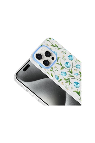 Apple iPhone Uyumlu 14 Pro Max Kılıf Kamera Korumalı Desenli Zore Klip Kapak - Mavi Lale -