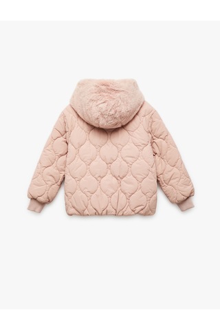 Koton Uzun Kollu Polar Astarlı Fermuarlı Kapitone Kapşonlu Mont Pembe 6wkg20034aw Gül