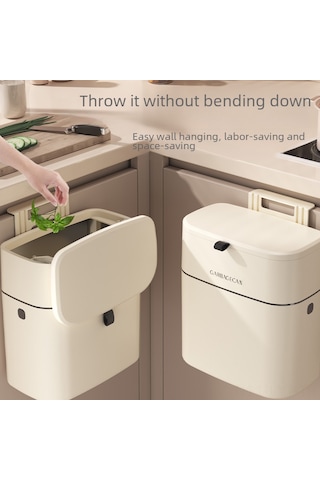 Youtek Duvar Monteli Mutfak Çöp Kutusu, 7 Litre Büyük Kapasite, Kapağlı, Delme Yok Kurulum, Krem Beyaz Kanca Tipi , Ev/ofis Kullanıma Uygun Krem Beyaz