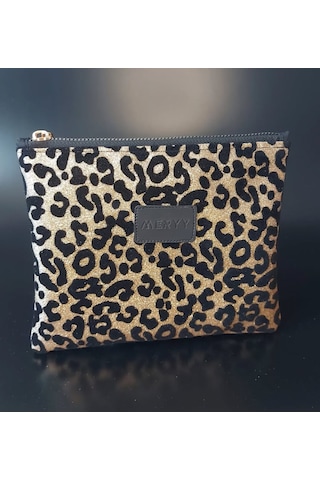 Meryy Collection Clutch Çanta Kadife Leopar Detaylı Leopar