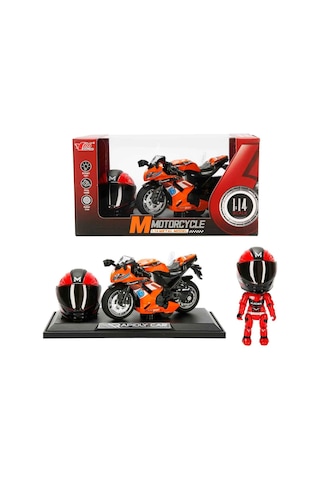 Sesli Ve Işıklı Die-cast Çek Bırak Metal Yarış Motosikleti Kask Ve Stantlı Set Çok Renkli