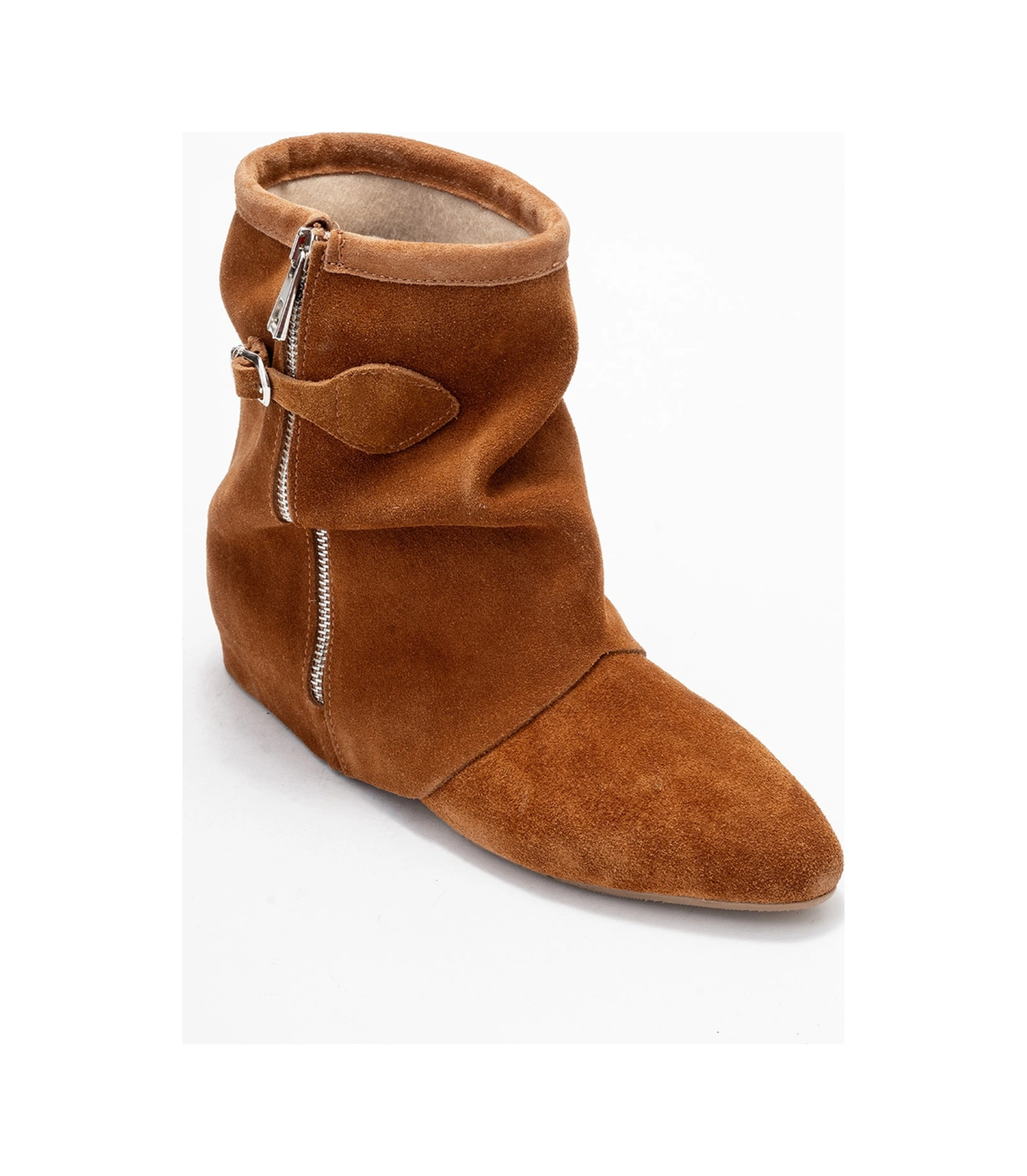 Luvishoes Luvi Shoes Noar Taba Süet Hakiki Deri Büzgülü Fermuarlı Kadın Bot Taba Süet