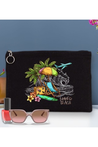 Bk Gift Yaz Temalı-9 Antrasit Siyah Portföy Çanta 30x21cm, Baskılı El Çantası, Organizer Çanta