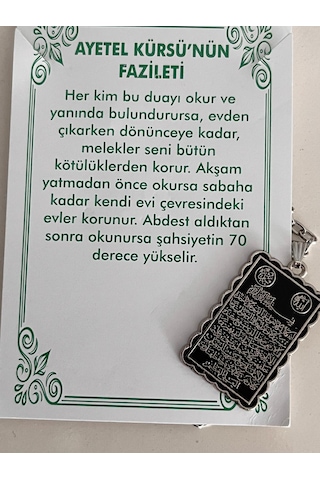 Ayetel Kürsü Ve Faziletleri Dua Temalı Manevi Koruyucu Dini Çelik Kolye Gümüş
