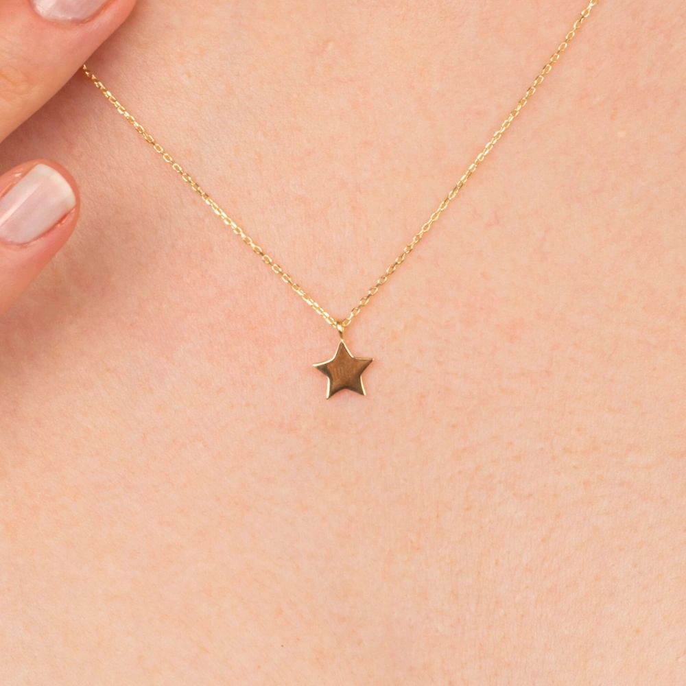 Gümüş Kolye - Minimal Yıldız 925 Ayar Gümüş Kolye Sarı