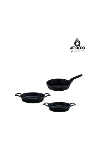 Amboss Mixta 3 Parça Döküm 18 Cm Tava 18-20 Cm Sahan Seti siyah