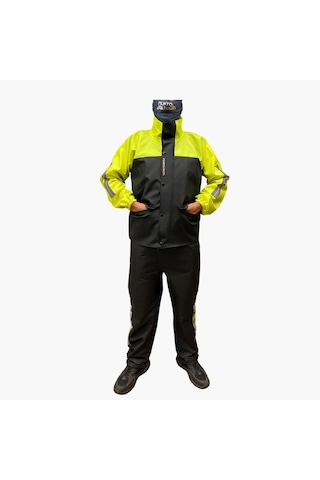 Nukrotech Astarlı Cepli PVC Su Geçirmez Motosiklet Yağmurluğu Siyah - Sarı